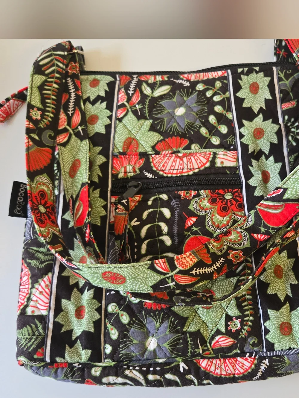 Floral Patchwork Cosmetic Pouch in Black, Green & Red - Picture 3 of 4